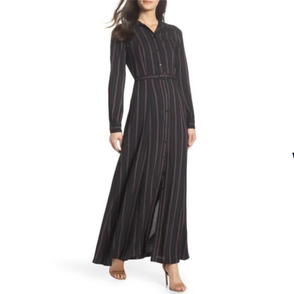 Paige Black Stripe Nayven Maxi Shirt Dress NWT - Picture 2 of 11